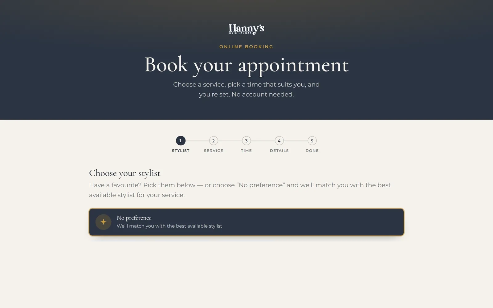 Step 1 · Stylist: a real screen from the booking page we built