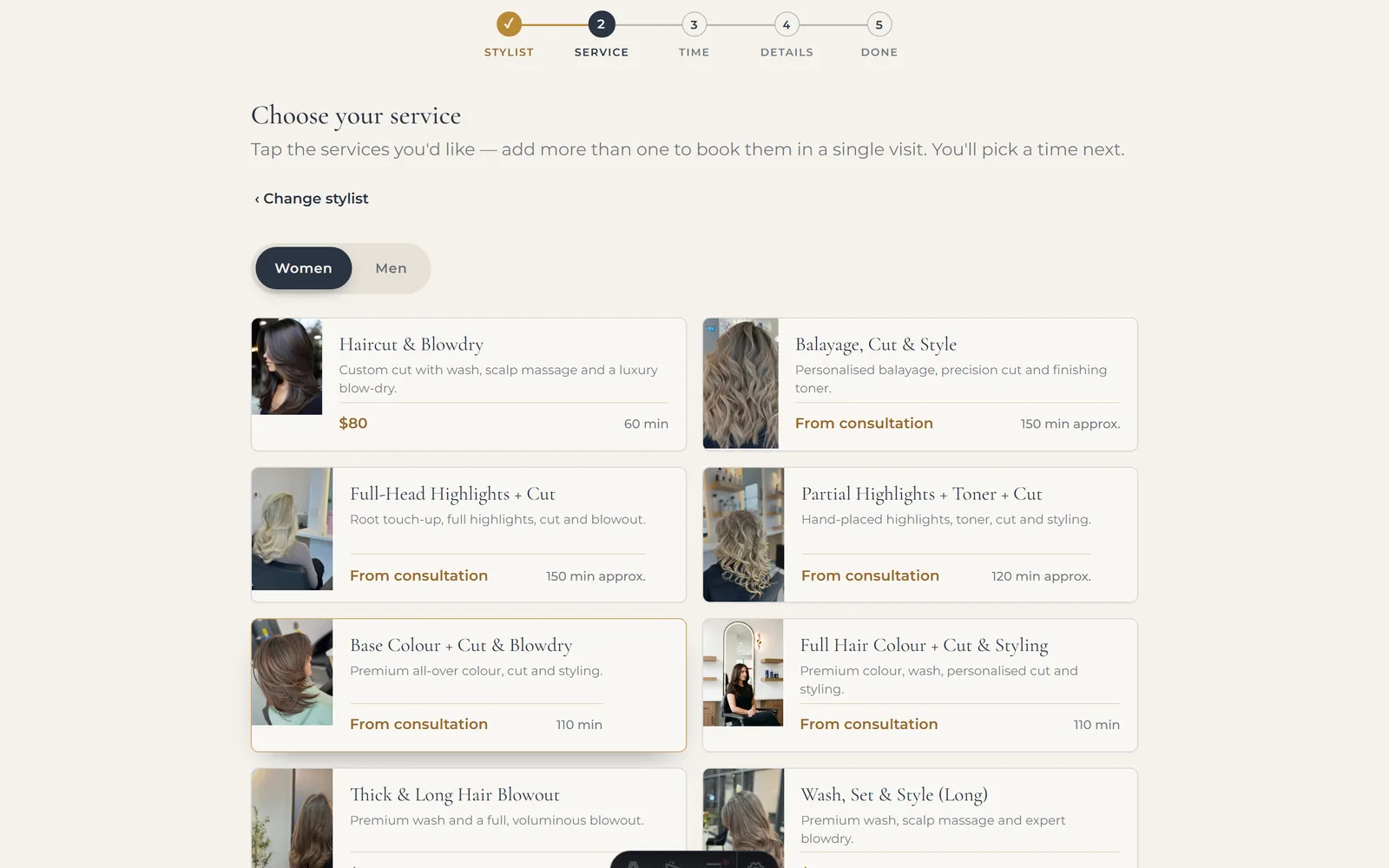 Step 2 · Service: a real screen from the booking page we built